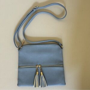 Women’s Light Blue Crossbody Bag with Tassel Accent